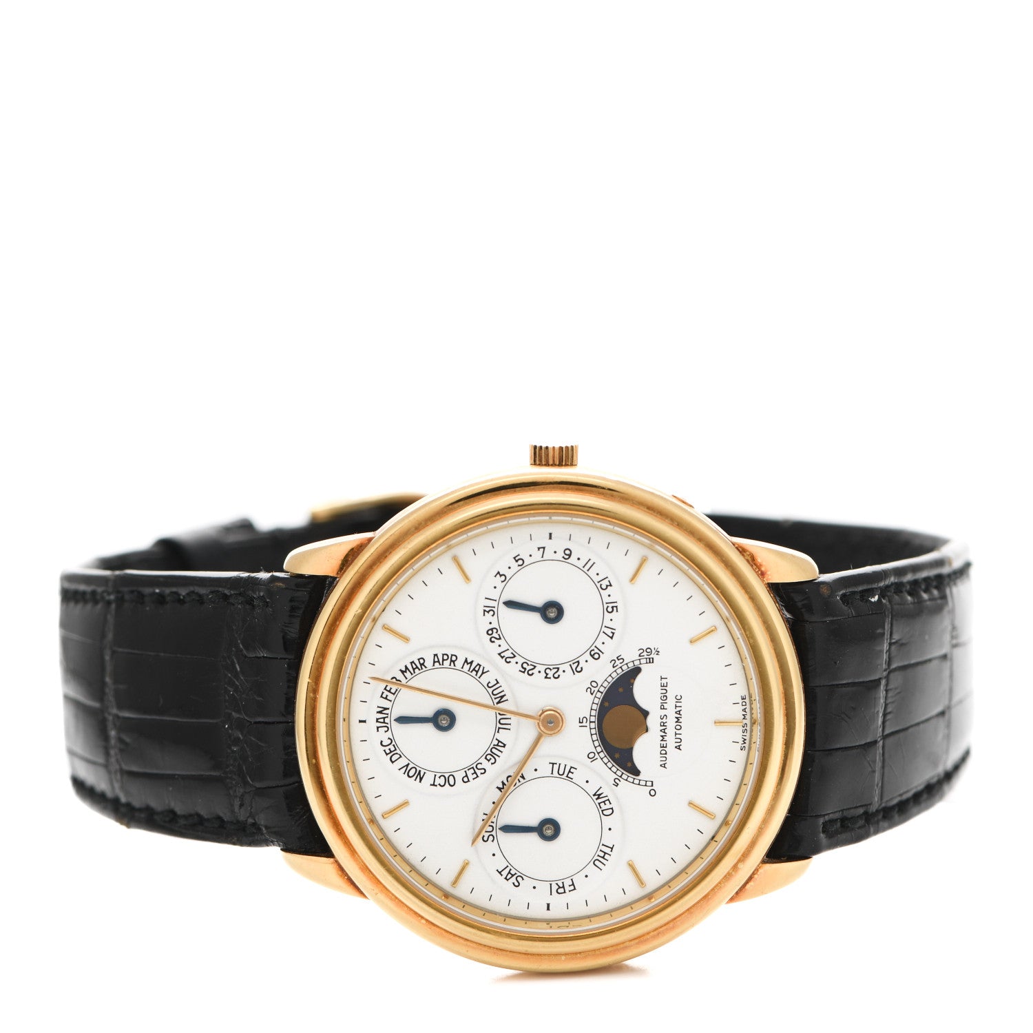 Audemars Piguet 18K Yellow Gold Alligator 36mm Quantieme Perpetual
