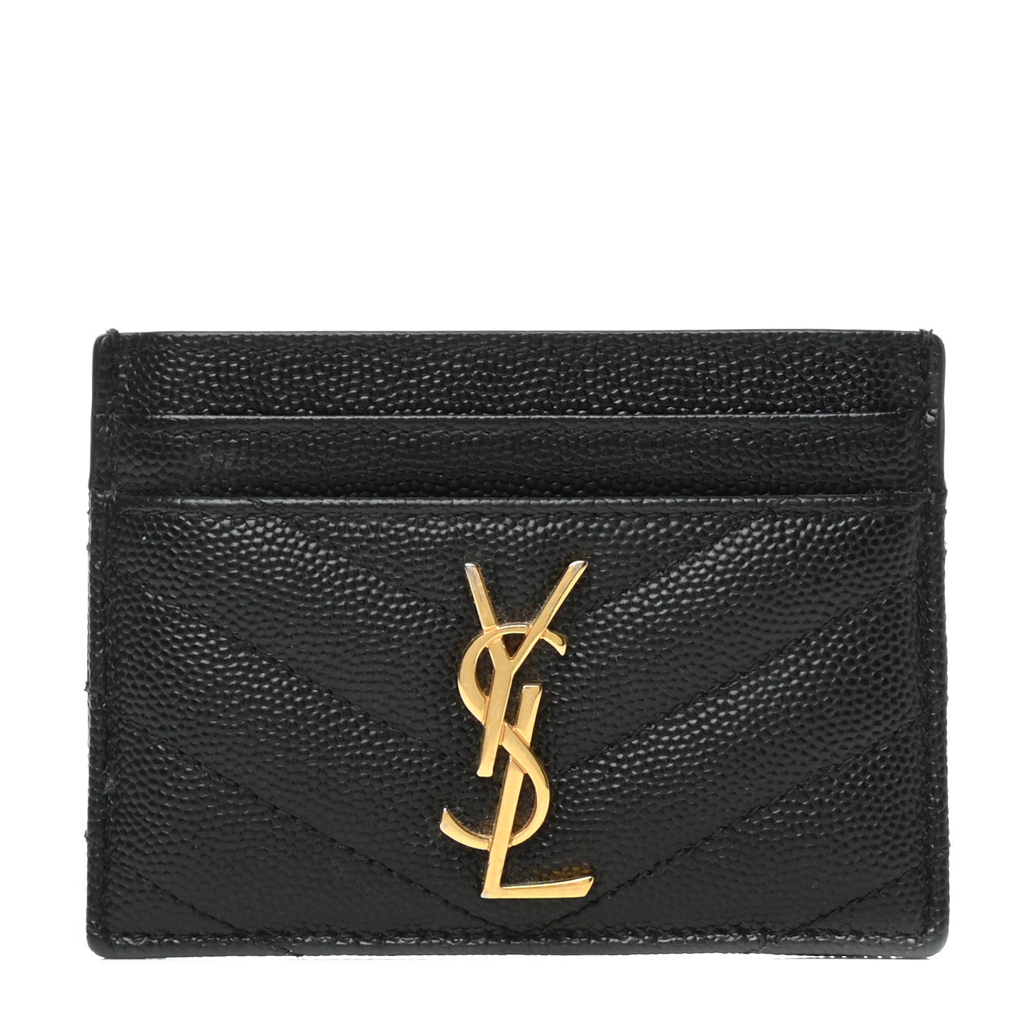 Saint Laurent Grain De Poudre Matelasse Chevron Monogram Credit Card Case Black 1 of 8