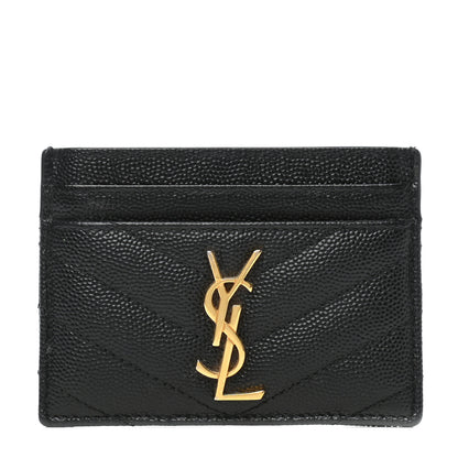 Saint Laurent Grain De Poudre Matelasse Chevron Monogram Credit Card Case Black 1 of 8