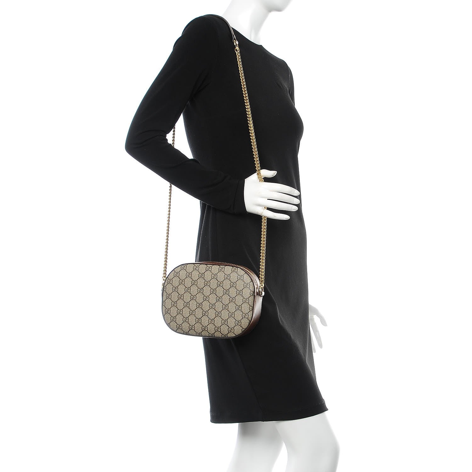 Gucci GG Supreme Monogram Cuoio Toscano Mini Chain Shoulder Bag Beige Ebony Cuir 2 of 7