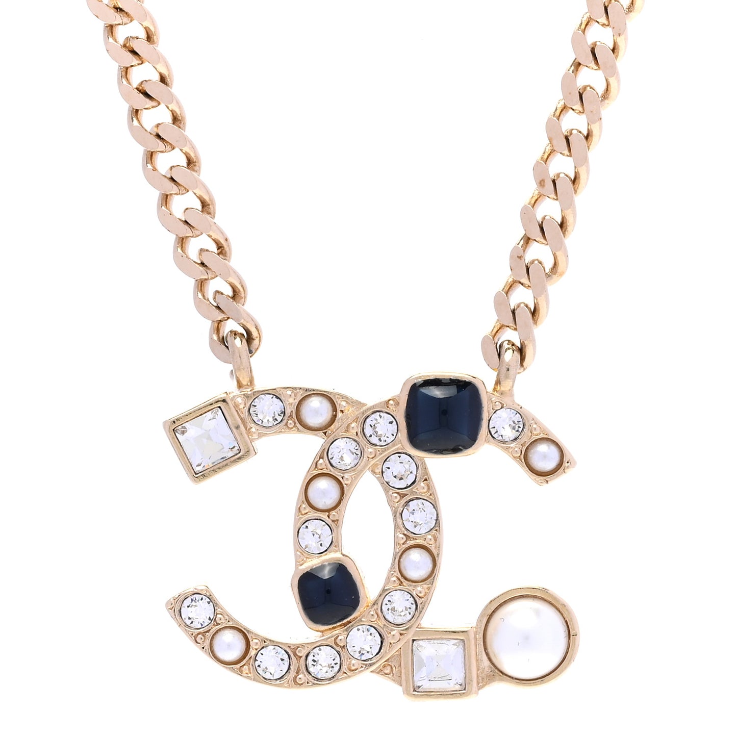 Crystal Pearl Resin CC Chain Necklace Gold Pearly White Black