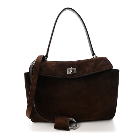 Waxed Suede Small Rodeo Top Handle Handbag Light Espresso