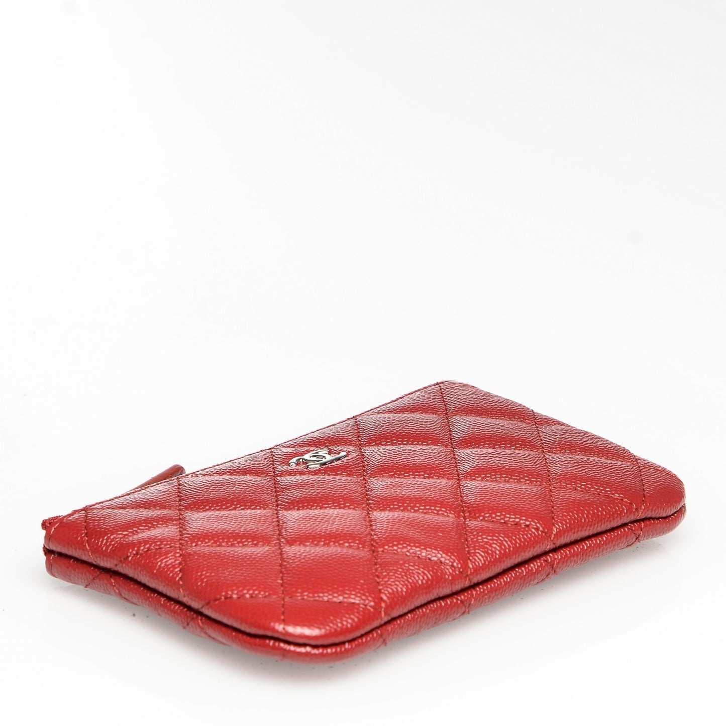 Caviar Quilted Small Cosmetic Case Dark Red