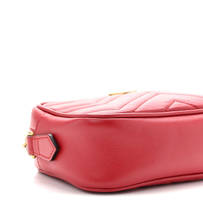 Gucci Calfskin Matelasse Mini GG Marmont Chain Shoulder Bag Hibiscus Red 9 of 10