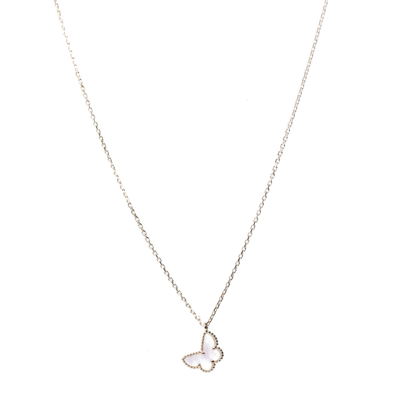 18K Yellow Gold Mother of Pearl Sweet Alhambra Butterfly Pendant Necklace