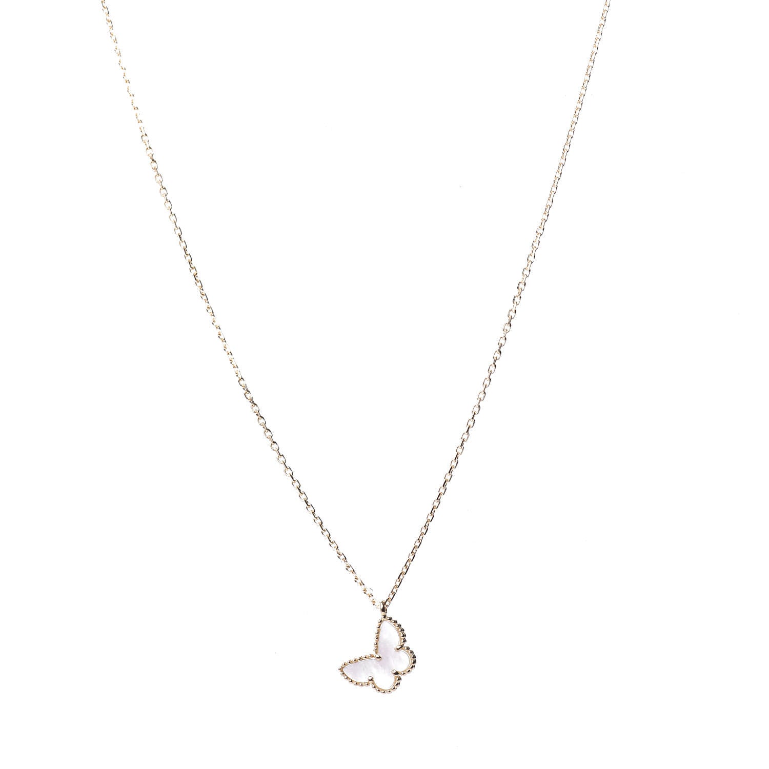 Van Cleef & Arpels 18K Yellow Gold Mother of Pearl Sweet Alhambra Butterfly Pendant Necklace 1 of 7
