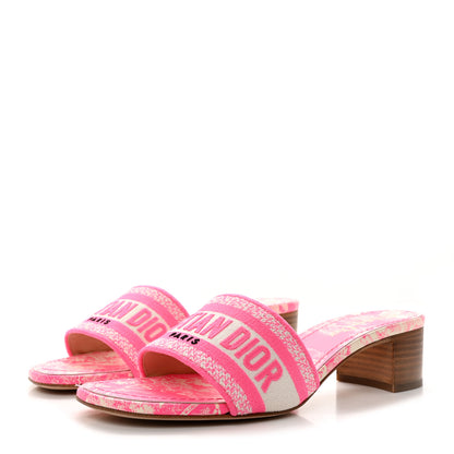 Christian Dior Cotton Toile de Jouy Embroidered Dway 55mm Slide Sandals 37 Off White Pink 3 of 8