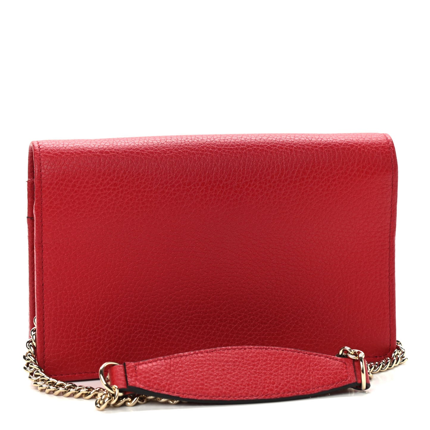 Pebbled Calfskin Soho Wallet on Chain Hibiscus Red