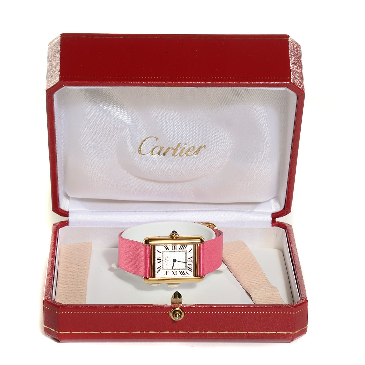 Sterling Silver Vermeil Satin 23mm Must de Cartier Tank Quartz Watch Pink