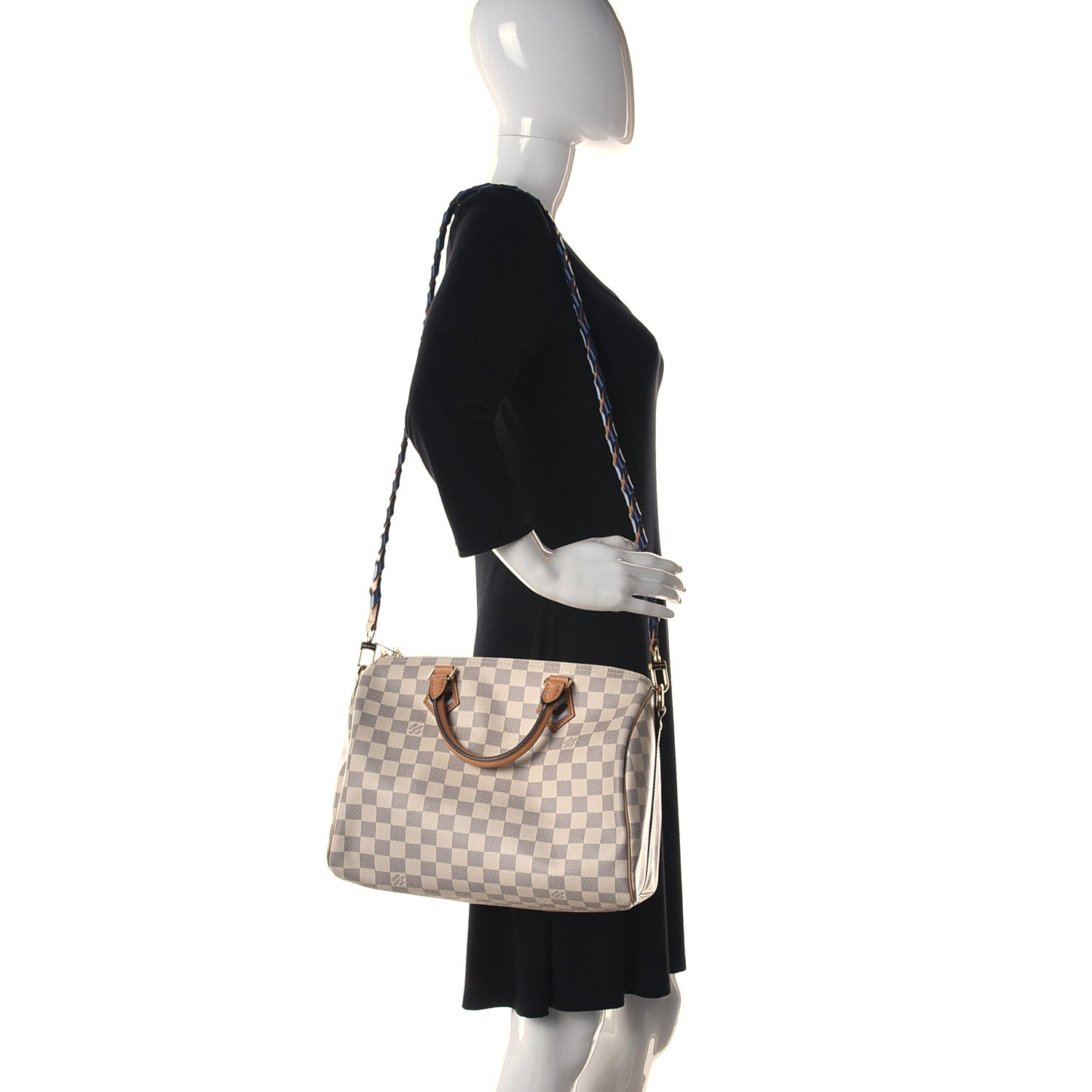 Louis Vuitton Damier Azur Braided Speedy Bandouliere 30 Blue 2 of 17