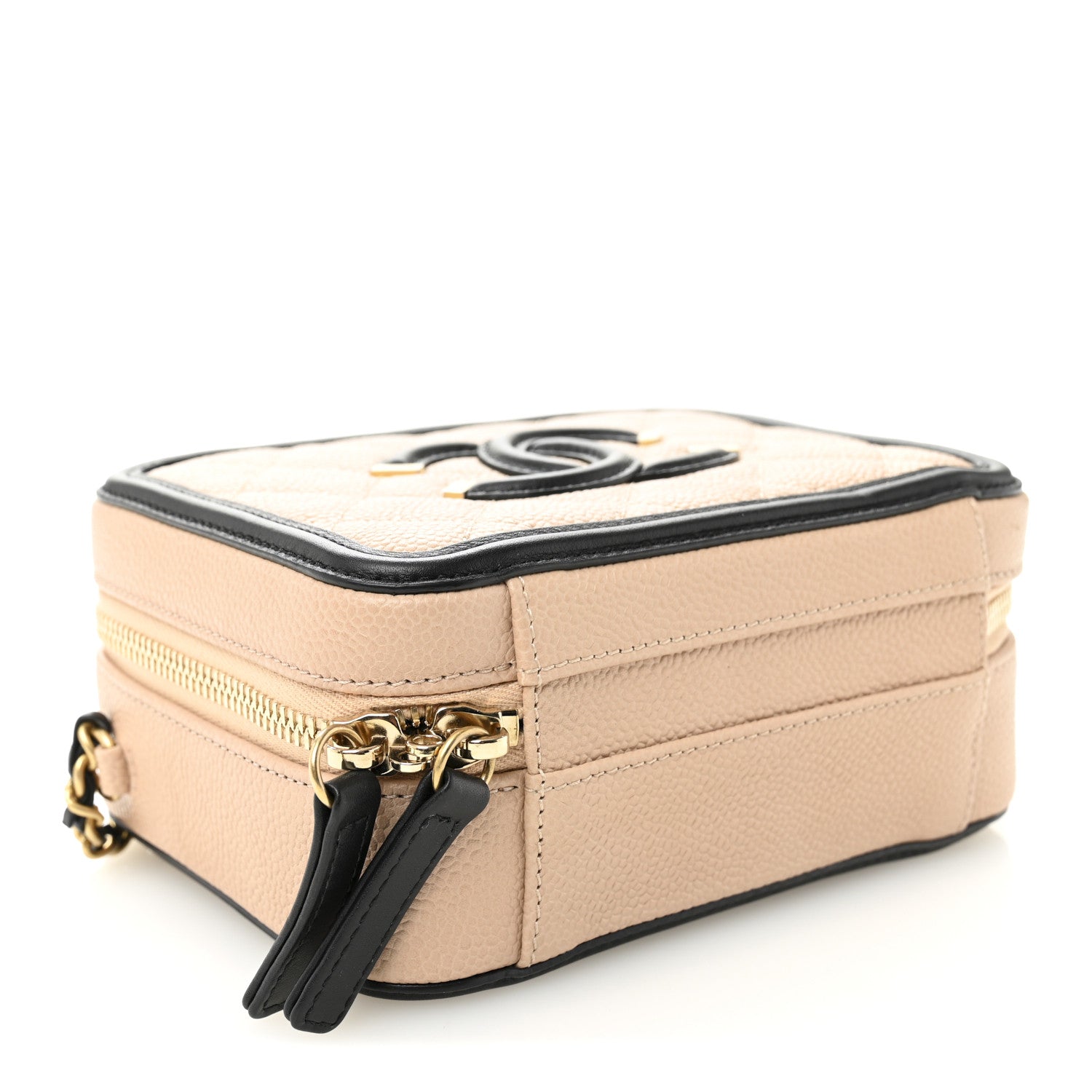 Chanel Caviar Quilted Small CC Filigree Vanity Case Beige Black 4 of 10