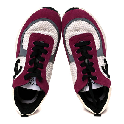 Chanel Mesh Suede Calfskin Womens CC Sneakers 38 White Dark Pink Grey 2 of 9
