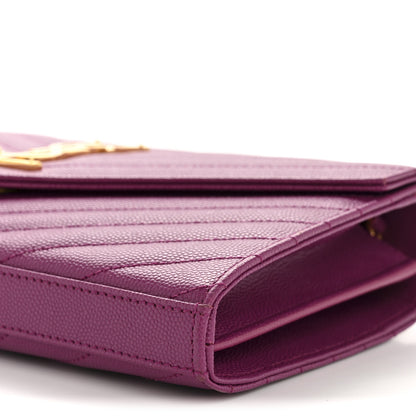 Saint Laurent Grain De Poudre Matelasse Chevron Monogram Chain Wallet Dark Grape 10 of 12