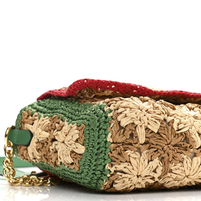 Gucci Raffia Azalea Calfskin Crochet Flower Small GG Marmont Shoulder Bag Natural Ecru Green Red New Shamarock 9 of 10
