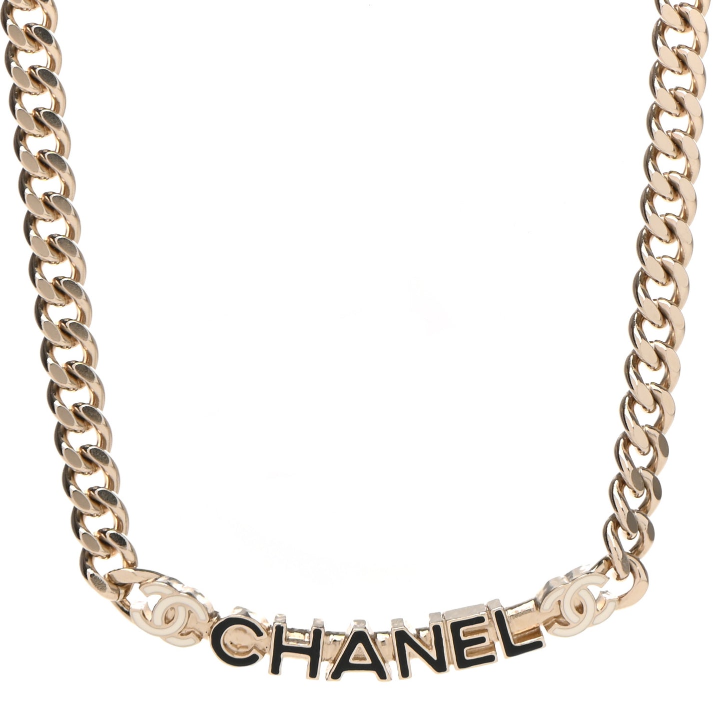Enamel Metal Logo Choker Necklace Gold White Black