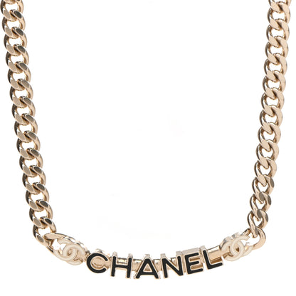 Chanel Enamel Metal Logo Choker Necklace Gold White Black 1 of 6