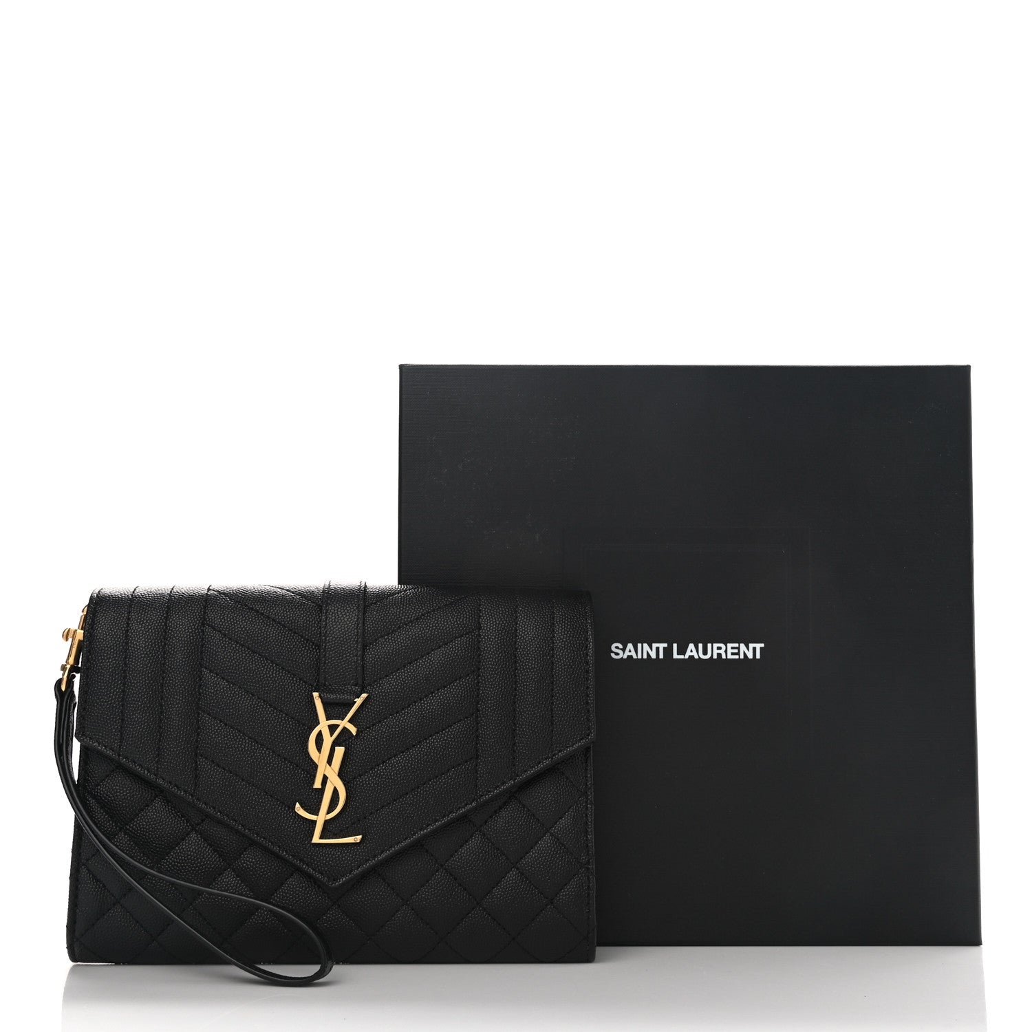Saint Laurent Grain De Poudre Textured Mixed Matelasse Triquilt Monogram Clutch Black 7 of 7