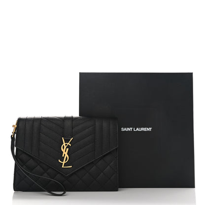 Saint Laurent Grain De Poudre Textured Mixed Matelasse Triquilt Monogram Clutch Black 7 of 7
