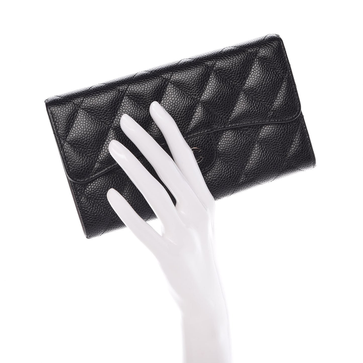 Caviar Quilted Long Flap Wallet Black