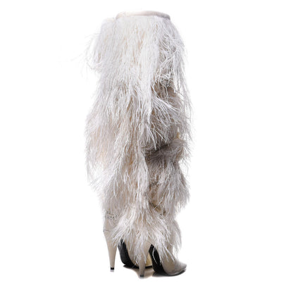 Saint Laurent Veluto Master Ostrich Yeti 110 Over The Knee Boots 38 Blanc Optique 4 of 9