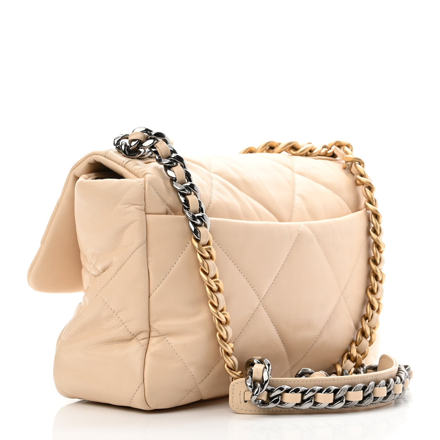 Lambskin Quilted Large Chanel 19 Flap Beige