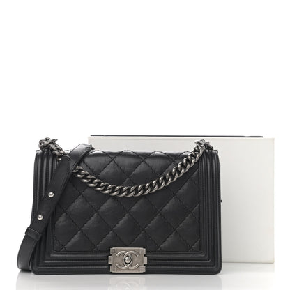Chanel Calfskin Quilted Double Stitch New Medium Boy Flap Black 15 of 15