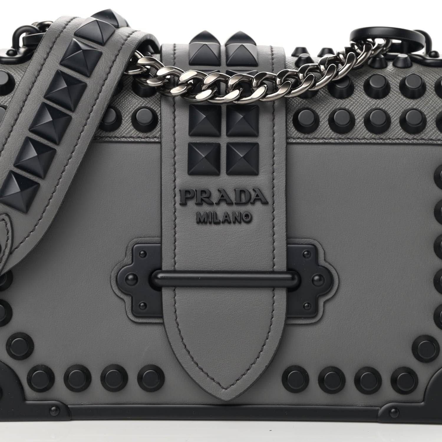 Prada City Calfskin Saffiano Studded Cahier Bag Mercurio 7 of 13