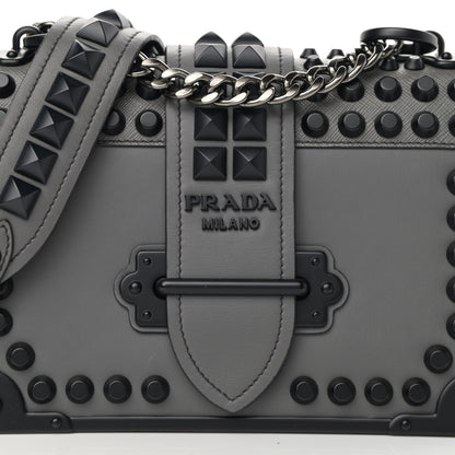 Prada City Calfskin Saffiano Studded Cahier Bag Mercurio 7 of 13