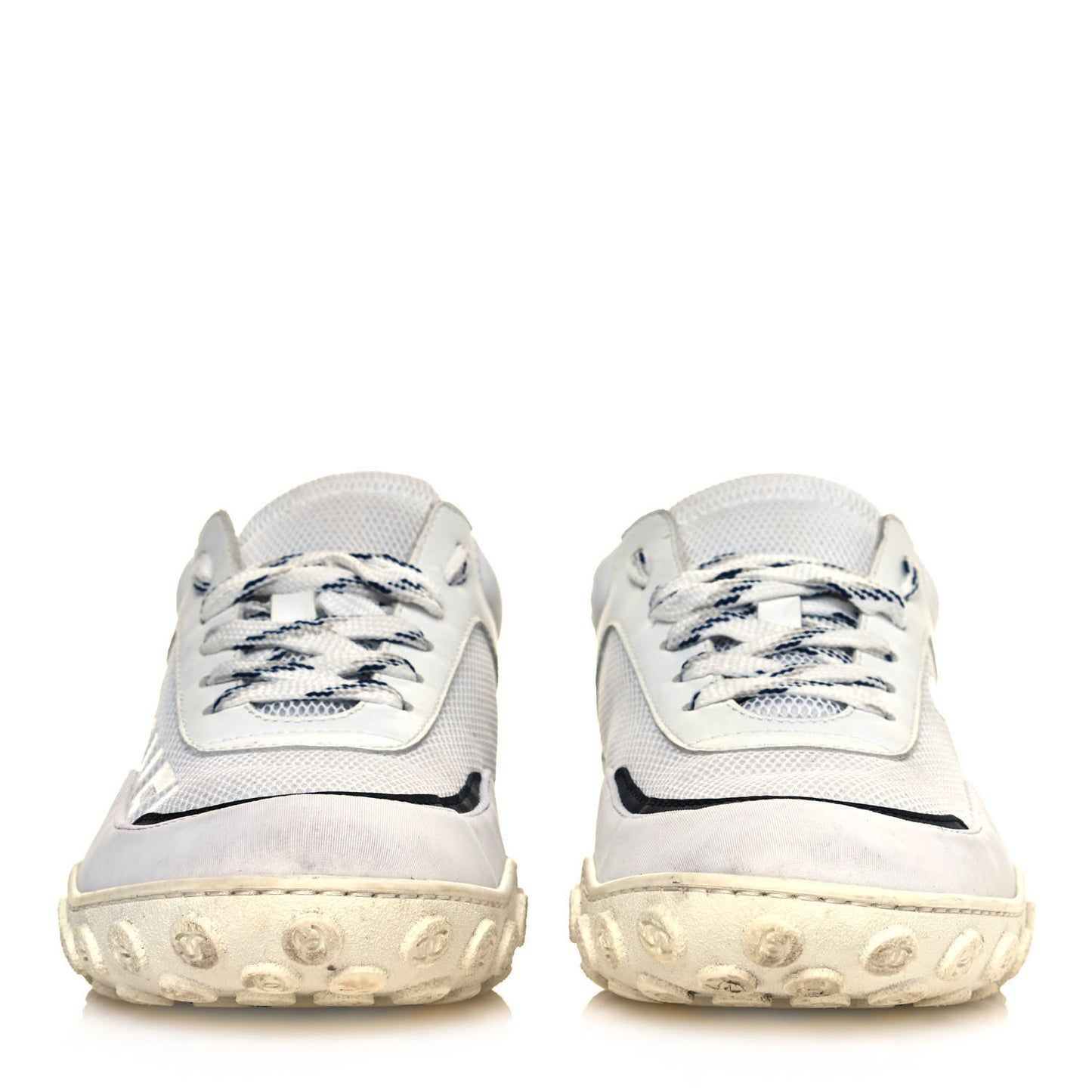 Calfskin Mesh Lycra Womens Logo Sneakers 39 White