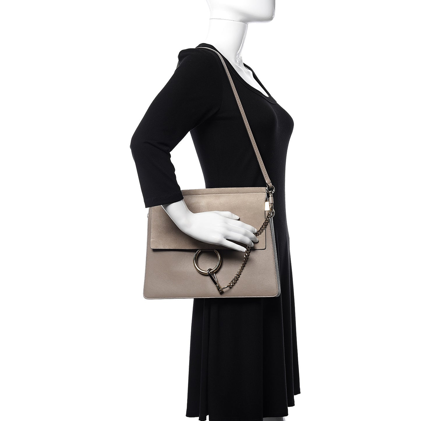 Calfskin Suede Medium Faye Shoulder Bag Motty Grey