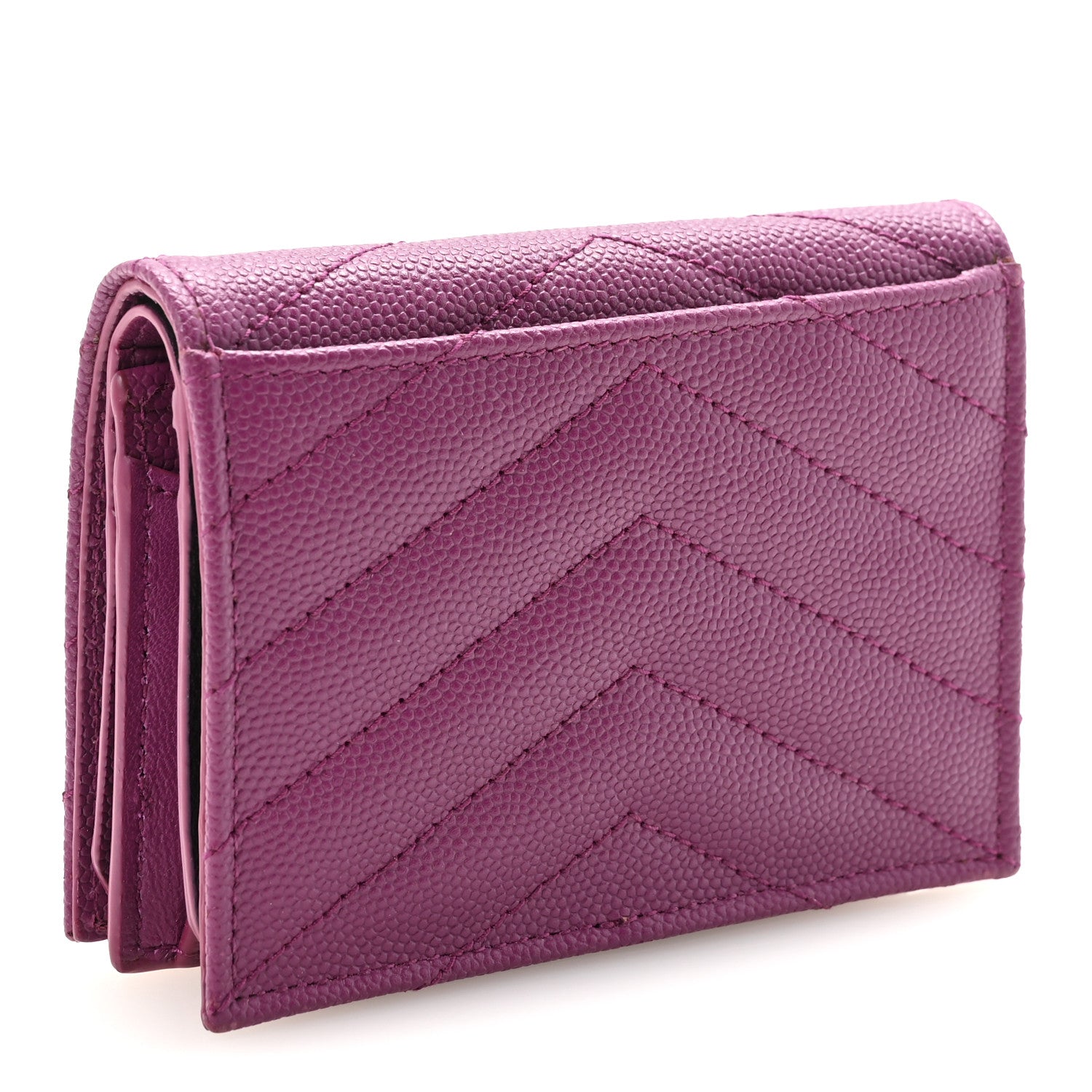 Saint Laurent Grain De Poudre Matelasse Chevron Monogram Flap Card Case Dark Grape 3 of 8