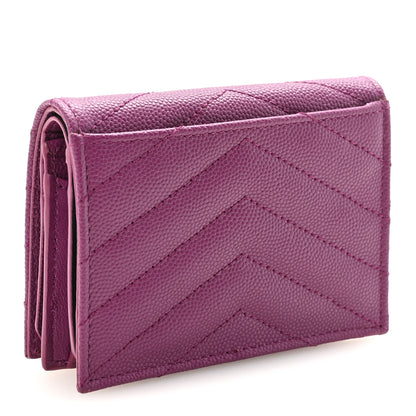 Saint Laurent Grain De Poudre Matelasse Chevron Monogram Flap Card Case Dark Grape 3 of 8