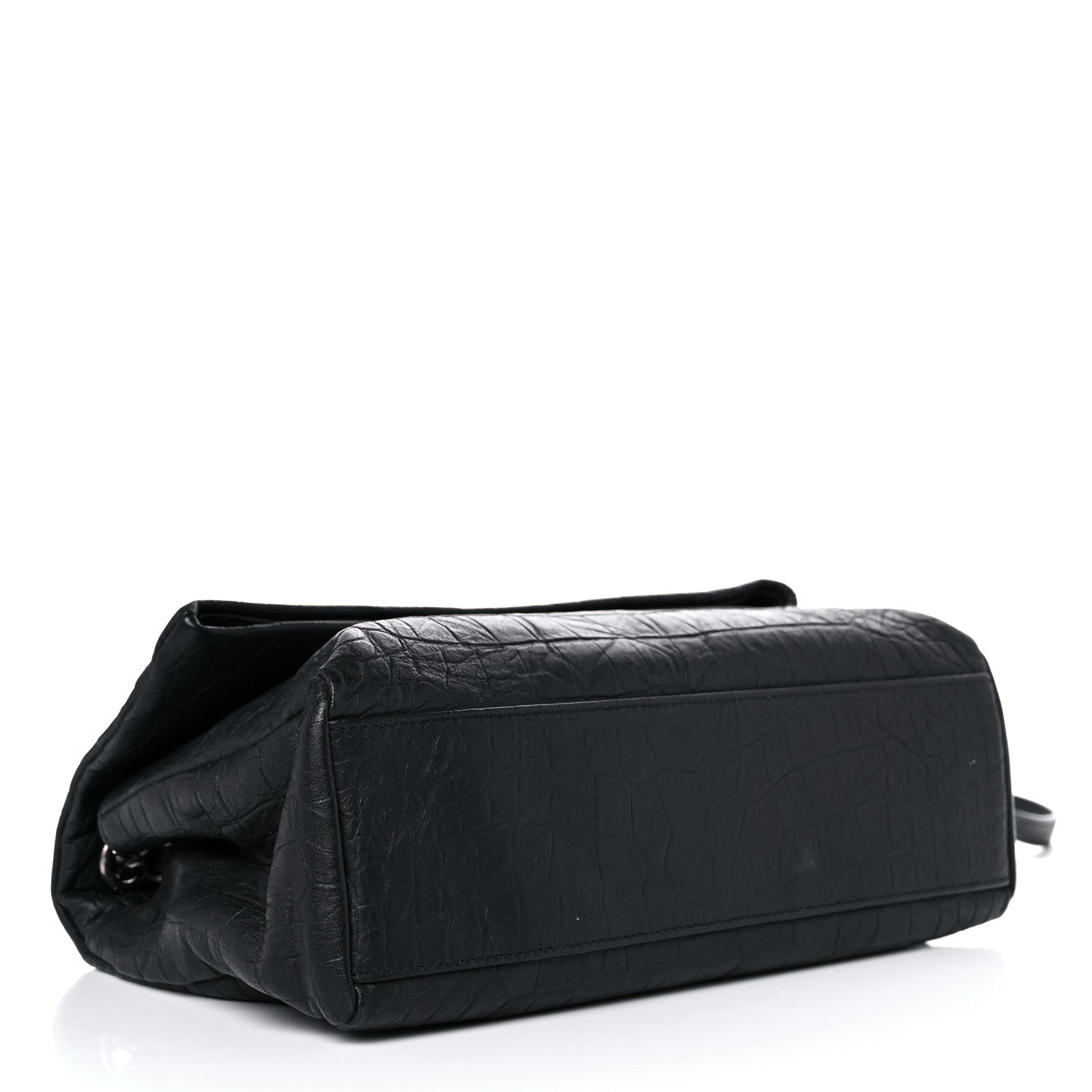 Saint Laurent Calfskin Crocodile Embossed Medium West Hollywood Monogram Fold-Over Black 6 of 14