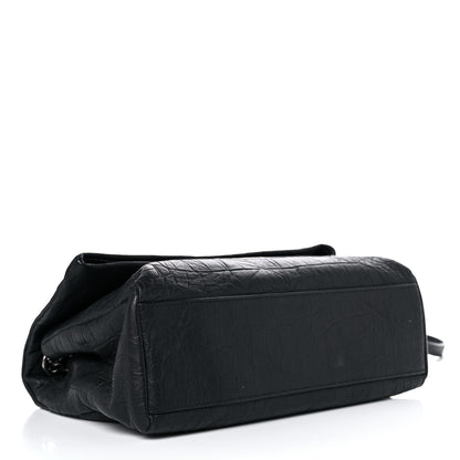 Saint Laurent Calfskin Crocodile Embossed Medium West Hollywood Monogram Fold-Over Black 6 of 14