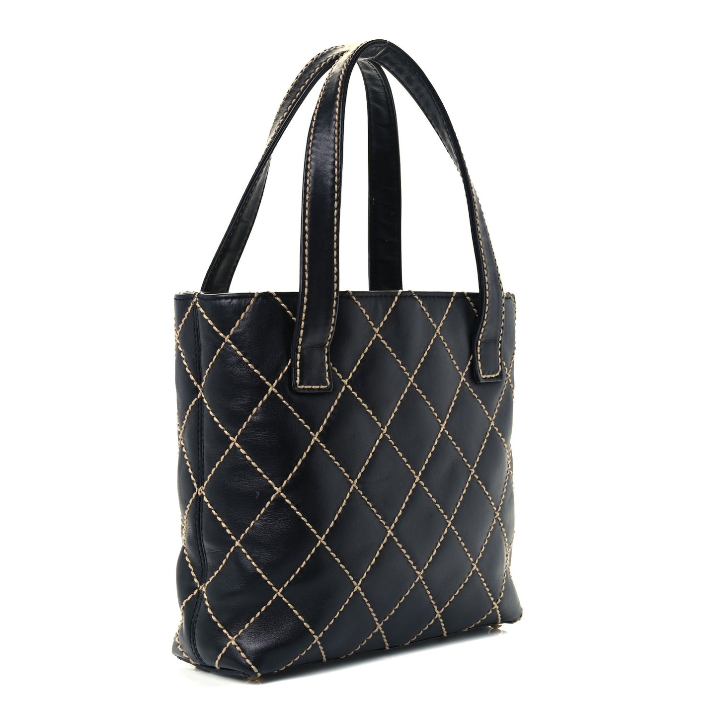 Calfskin Contrast Stitch Surpique Tote Black