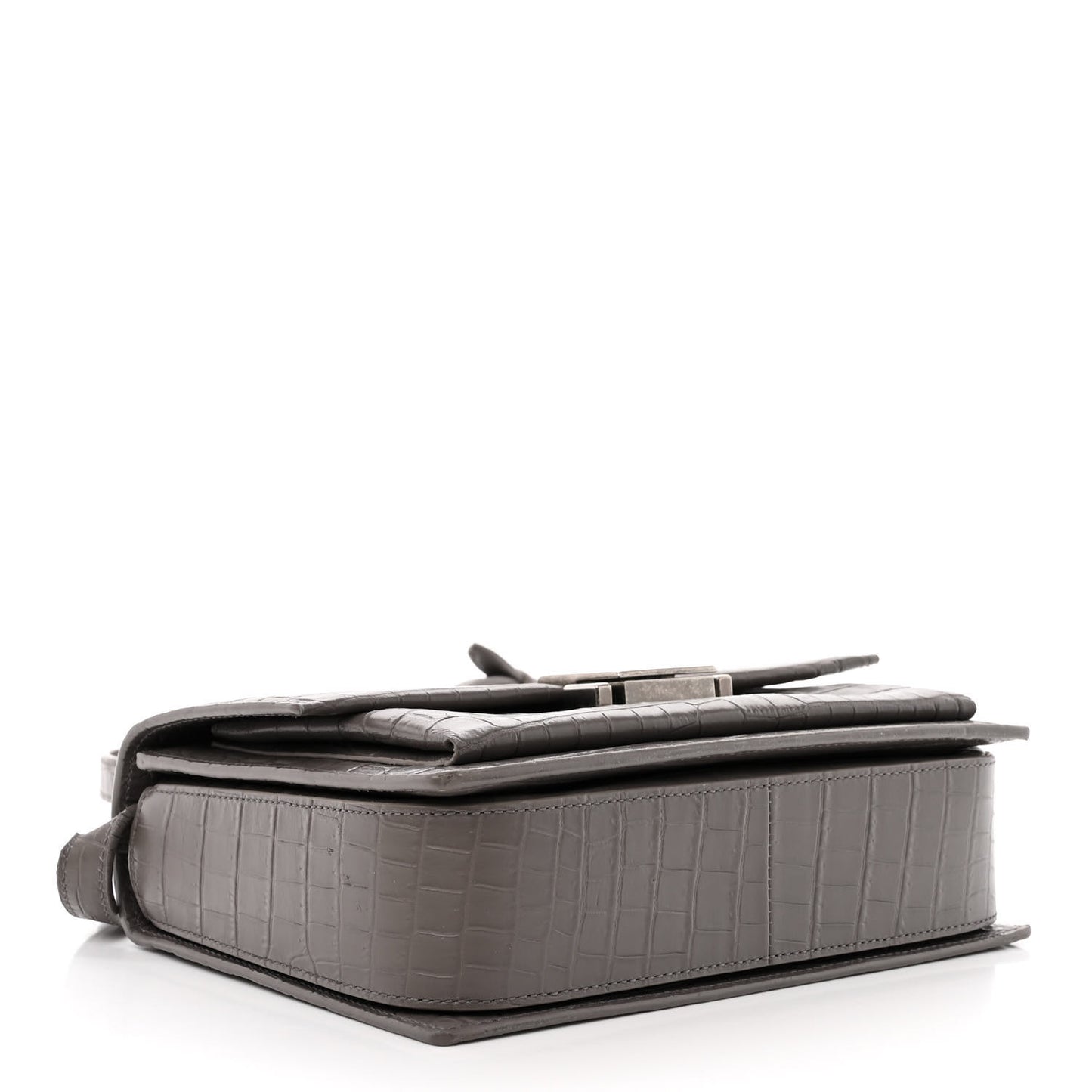 Calfskin Crocodile Embossed Medium Bellechasse Satchel Grey