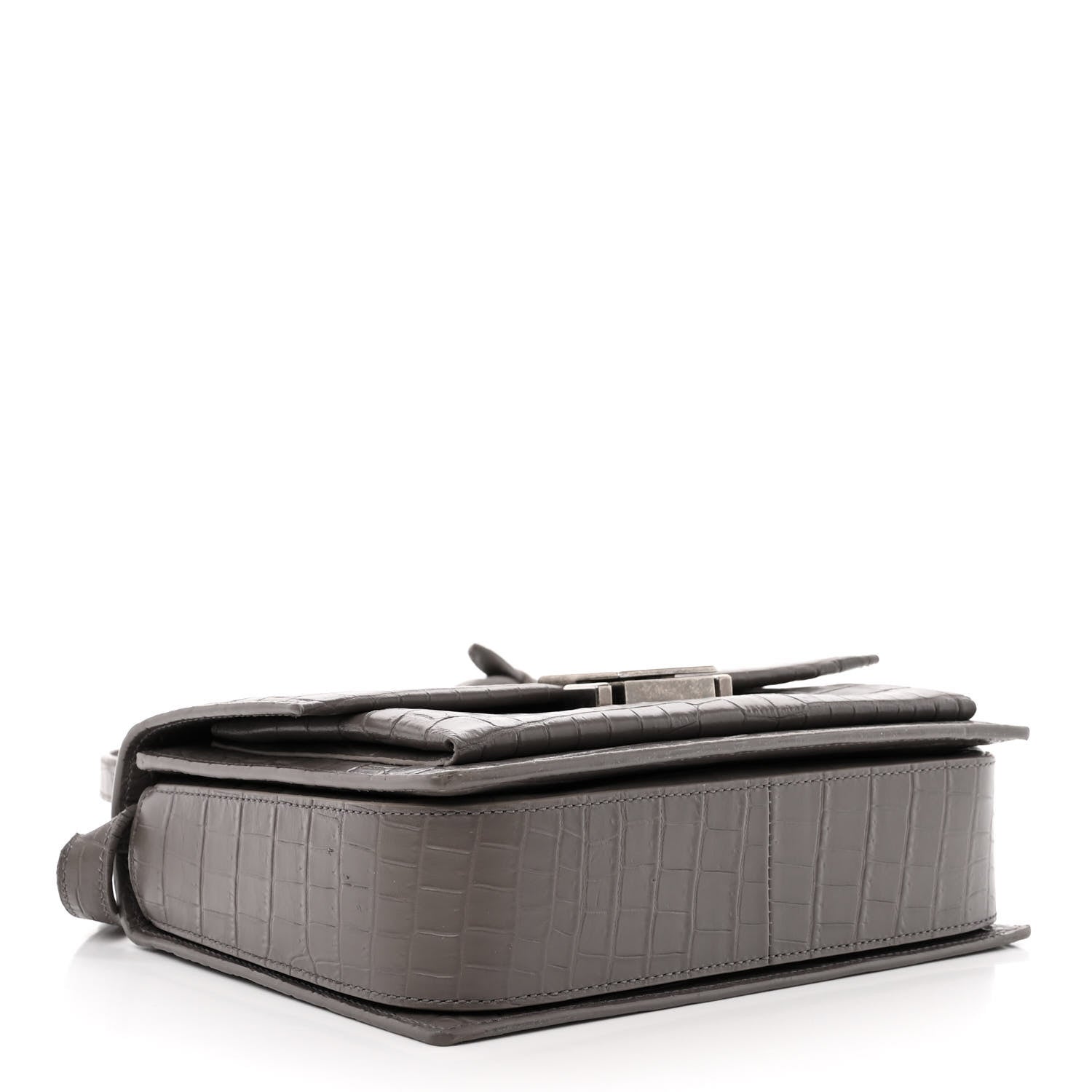 Saint Laurent Calfskin Crocodile Embossed Medium Bellechasse Satchel Grey 4 of 12