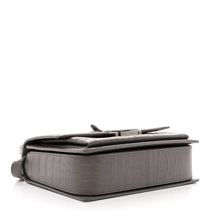 Saint Laurent Calfskin Crocodile Embossed Medium Bellechasse Satchel Grey 4 of 12