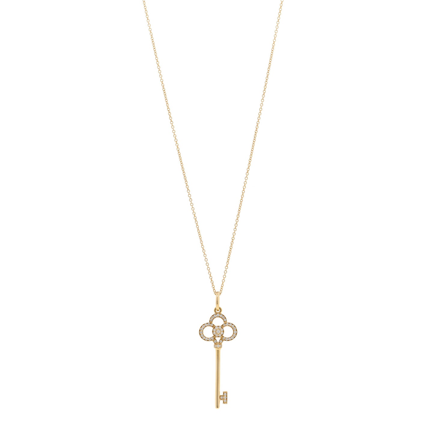 18K Yellow Gold Diamond Crown Key Pendant Necklace