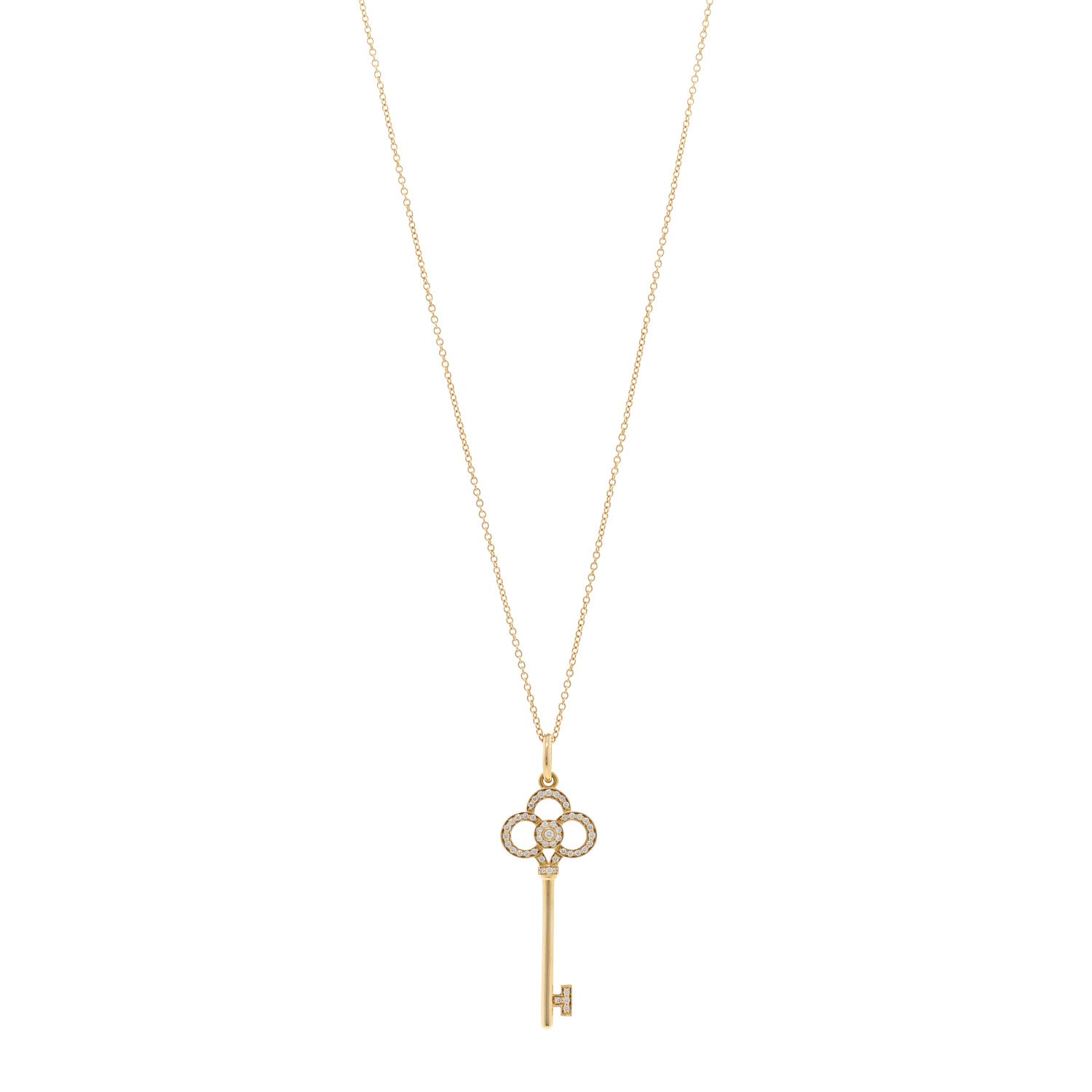 Tiffany 18K Yellow Gold Diamond Crown Key Pendant Necklace 1 of 6