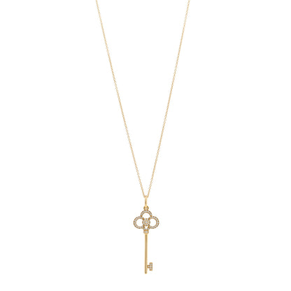 Tiffany 18K Yellow Gold Diamond Crown Key Pendant Necklace 1 of 6