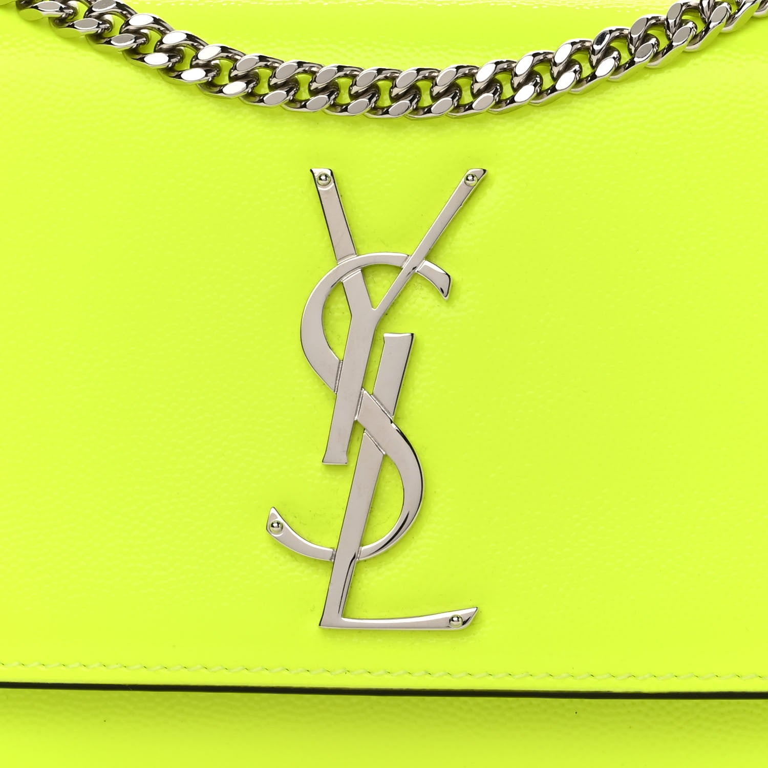 Saint Laurent Patent Grain de Poudre Small Monogram Kate Satchel Neon Yellow 7 of 10