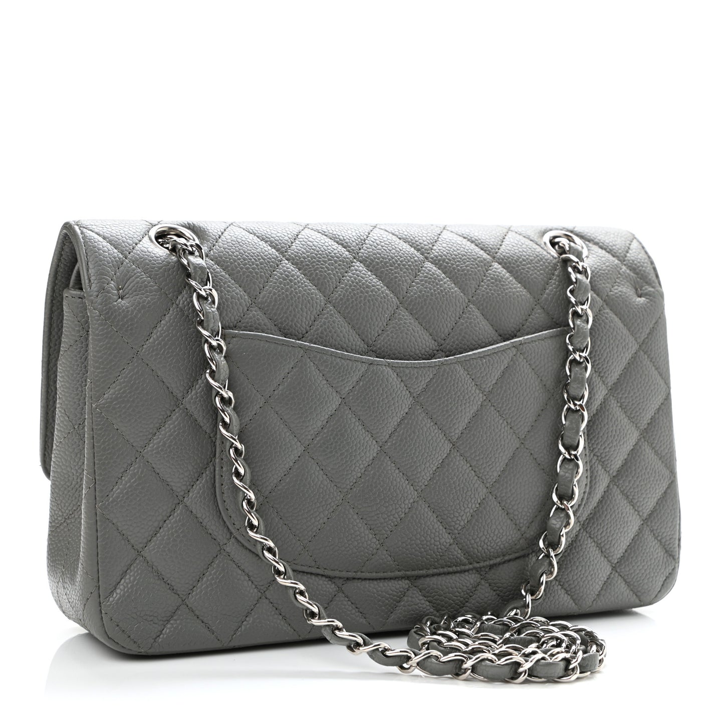 Caviar Quilted Medium Double Flap Grey