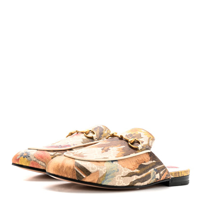 Gucci GG Supreme Monogram Malaga Kid Water Flora Womens Princetown Slippers 39 Beige White Multicolor Mystic White 3 of 12