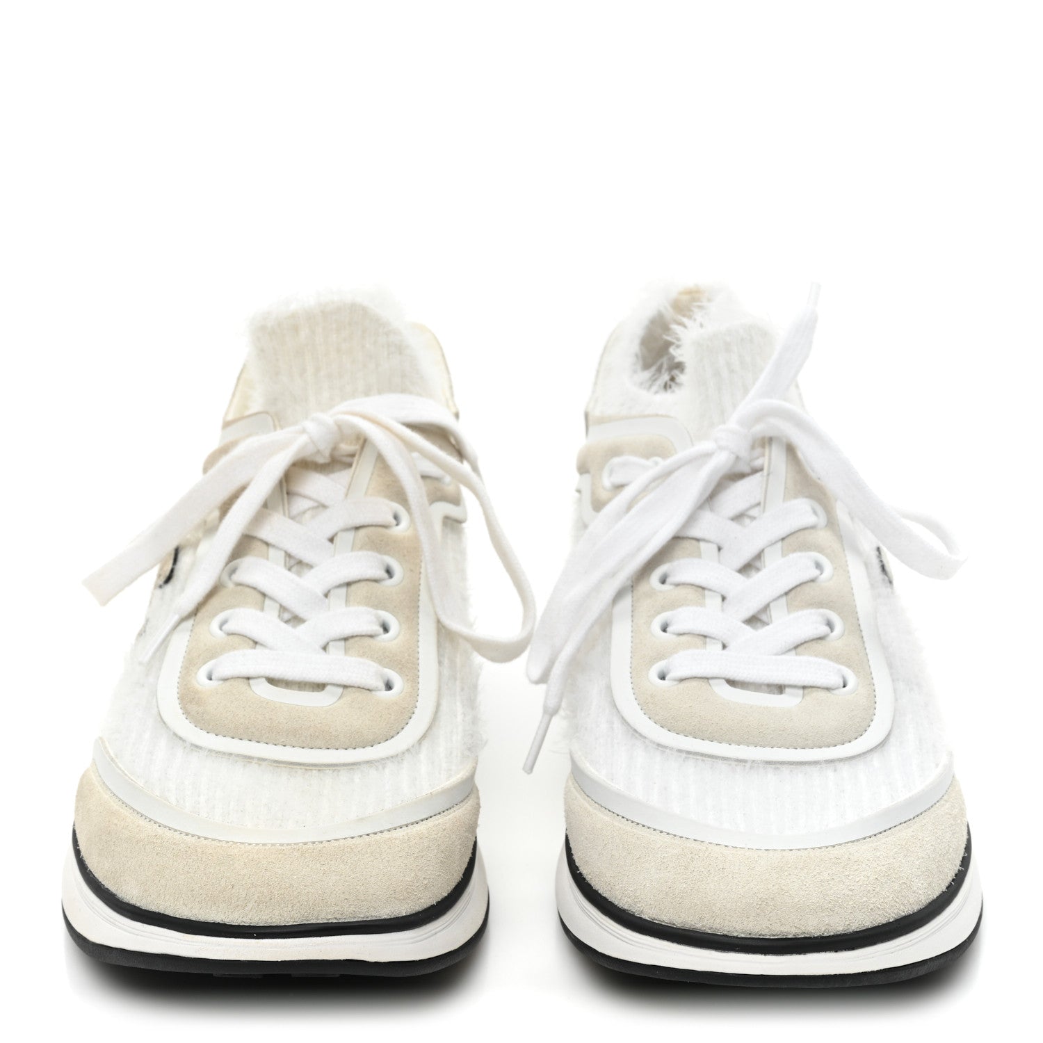 Chanel Fabric Calfskin Suede CC Womens Sneakers 38 White 2 of 7