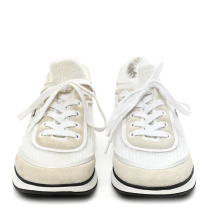 Chanel Fabric Calfskin Suede CC Womens Sneakers 38 White 2 of 7