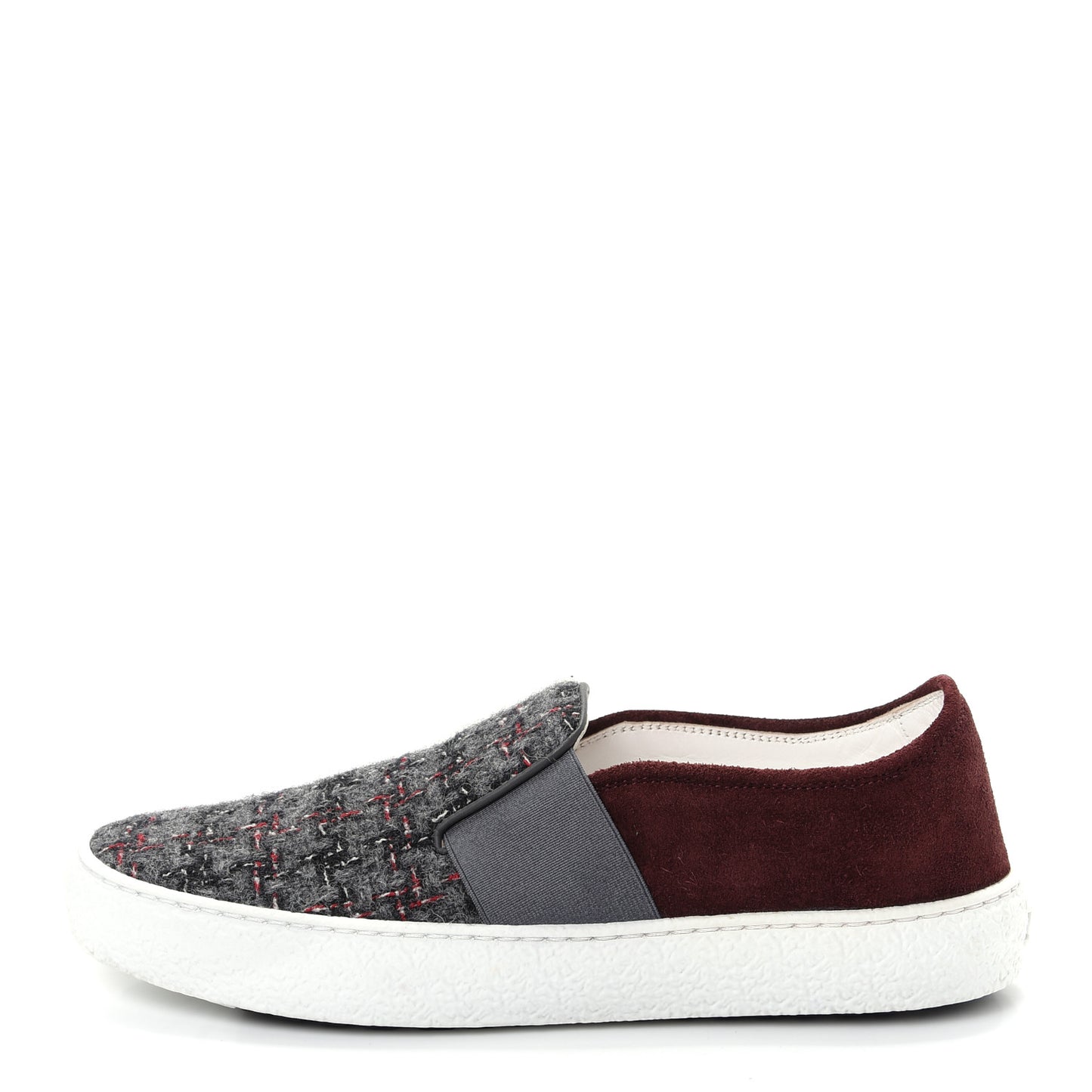 Suede Calfskin Tweed Sneakers 36 Burgundy Grey Red