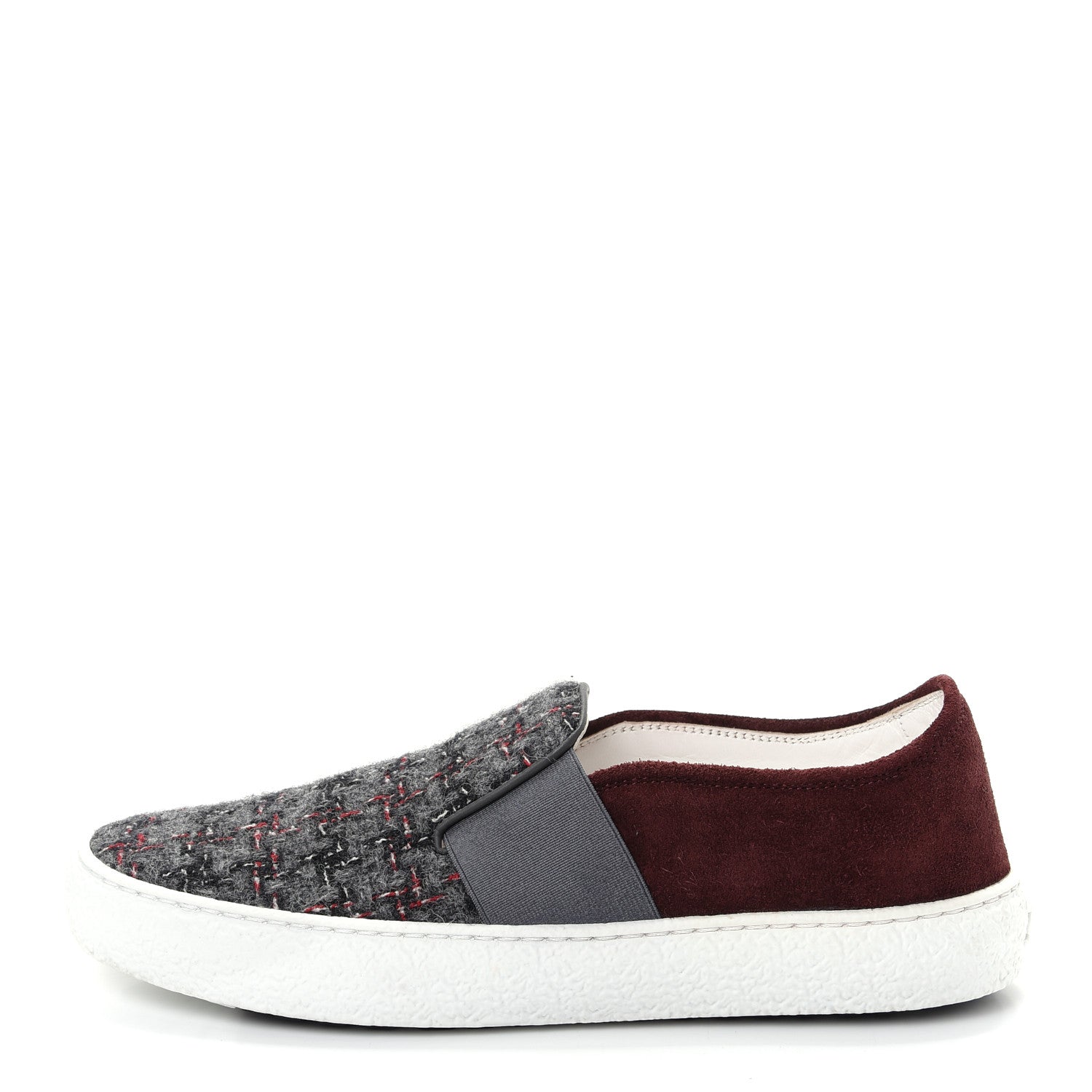 Chanel Suede Calfskin Tweed Sneakers 36 Burgundy Grey Red 1 of 11