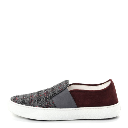 Chanel Suede Calfskin Tweed Sneakers 36 Burgundy Grey Red 1 of 11
