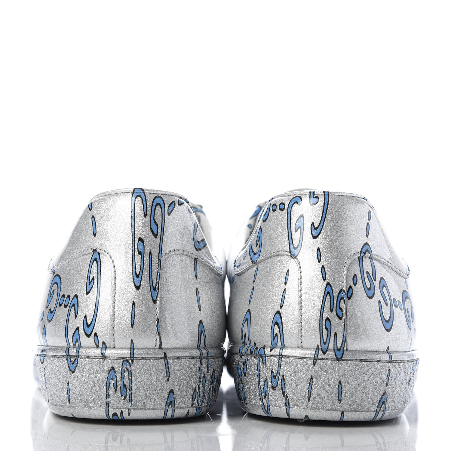 Gucci Miro Rubber Wax GucciGhost Print Mens New Ace Sneakers 8 Silver 6 of 9